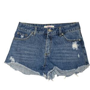 Refuge Blue Jean Shorts High-Waisted Frayed Hem